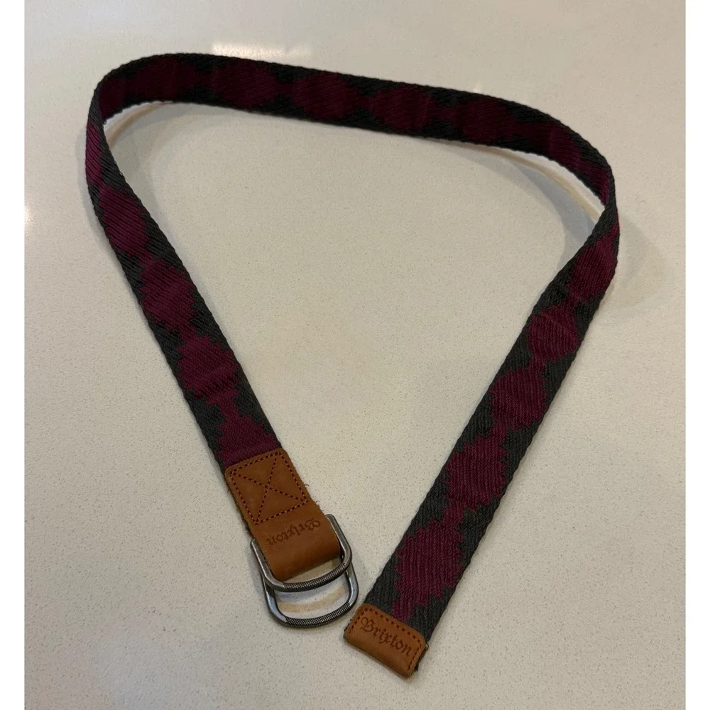 Brixton‎ Woven D-Ring Belt Burgundy Charcoal Grey Southwestern Geometric OS